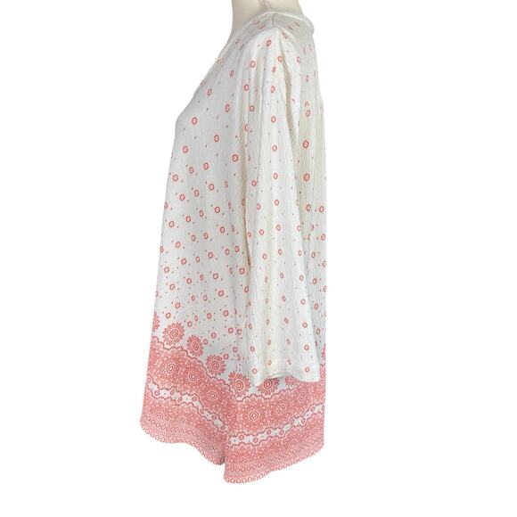 Blue Mountain Tunic Women Size 2X White Pink Gauzy Crinkled Geometric Casual Top - Picture 7 of 11